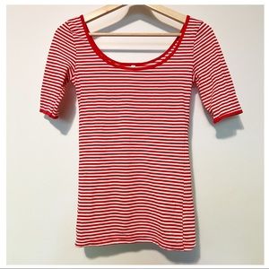 Striped Red and White Ballet Neck Tee, XS